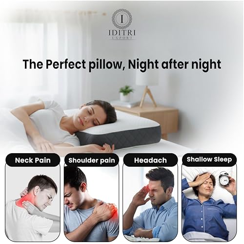 Image of Ergonomic Orthopedic Pillow, Shredded Memory Foam for Neck Relief, 60x38x10 cm High Density, White /Black Geometric Jacquard Case, Aligned Spine Bedding for Side and Back Sleeper
