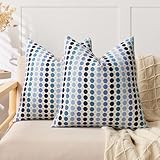 Coastal Blue Throw Pillow Covers 18x18 Set of 2, Boho Geometric Polka Dots Decorative Pillowcases for Couch, Sofa, Bed & Living Room, Neutral Textured Accent Home Decor