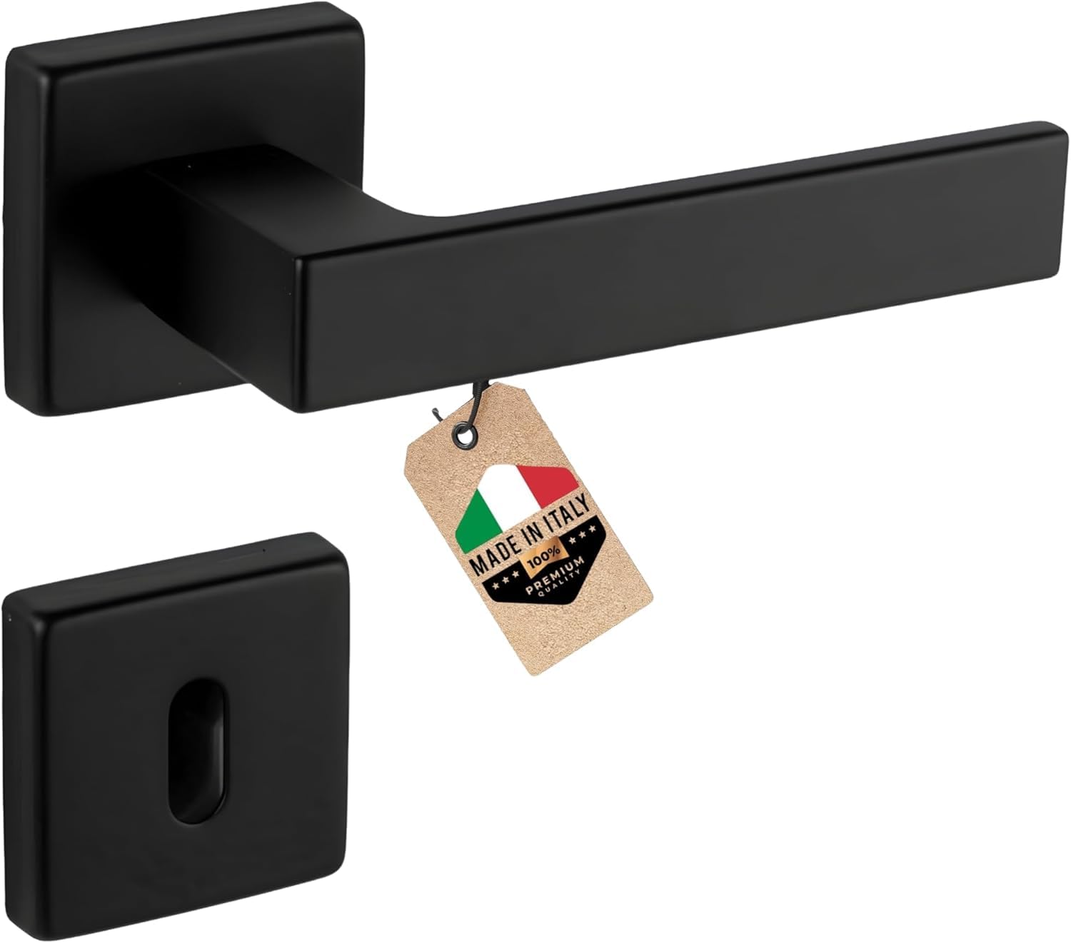 Gedotec Door Handle Black | 1 Set Door Fitting Black Door Handles Room Door Modern Square Rosette for Interior Doors | Room Door - Oval | Lever Handle Pair Black matt | Push 1317 | Door Set