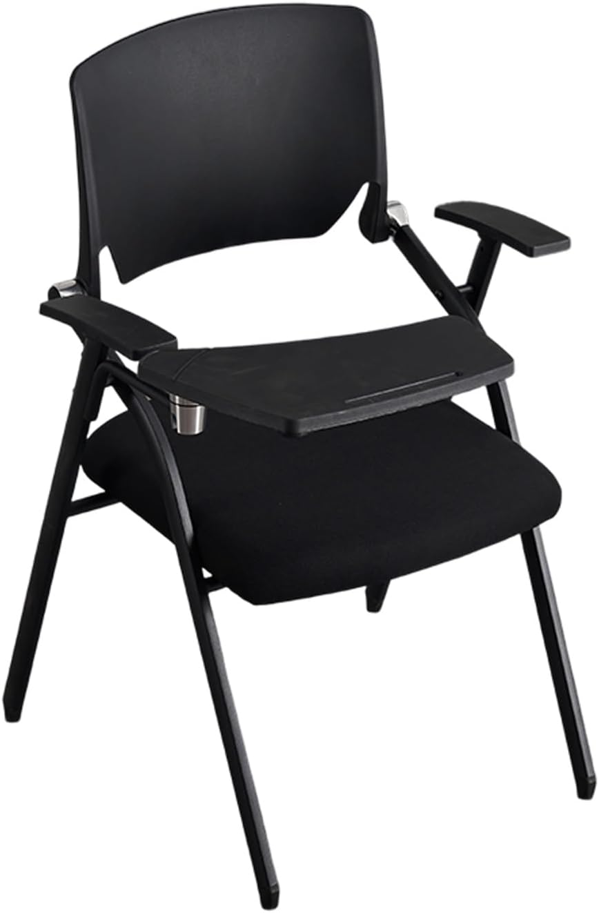 Foldable Conference Chair,Portable Office Chair,Folding Office Chair,Chair with Table Attached,Conference Room Training Table and Chair Integrated Stool(Black Frame Black net)