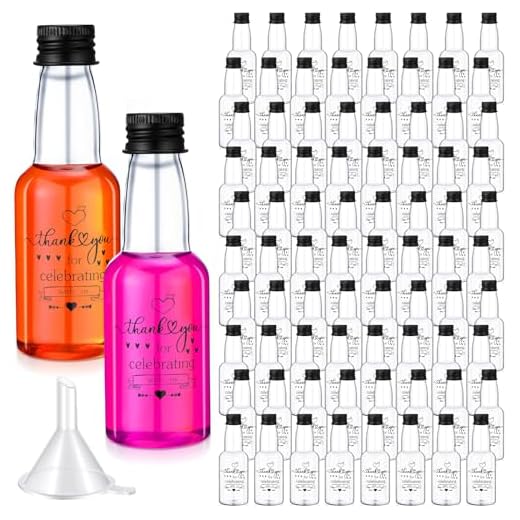 Domensi 100 Pcs Mini Wedding Liquor Bottles 2 oz Bulk Plastic Spirit Bottle with Black Screw Cap and Funnel Empty Alcohol Shot Airtight Small Wine Bottles Wedding Guest Gifts for Bridal Party