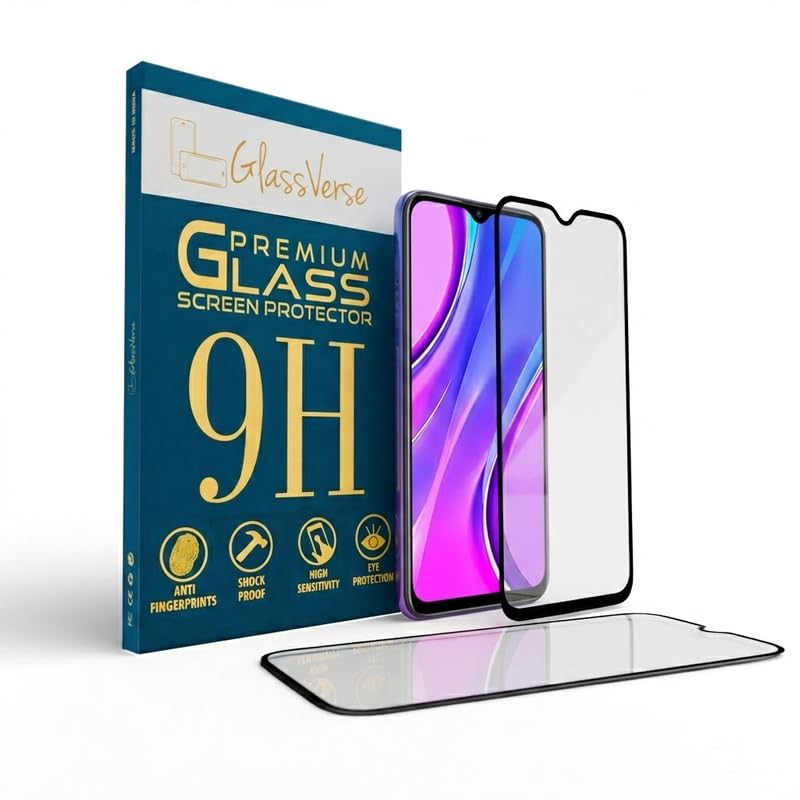 Image of GlassVerse 9H Gorilla Tempered Glass for Redmi 9 Prime | HD Clarity Screen Protector, Ultra Strong 9H Protection, Edge to Edge, Case Friendly, Hassle-less Installation Kit Included. (Pack of 2)