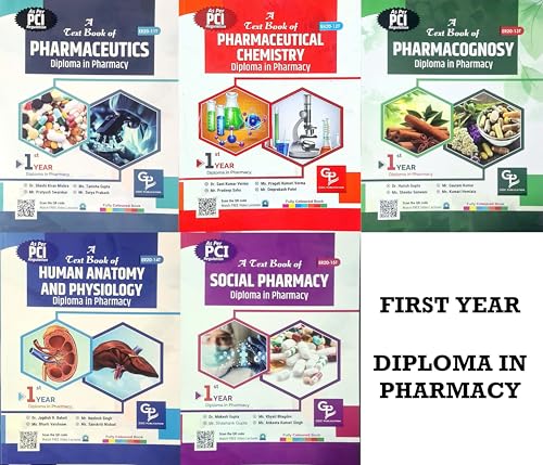 Image of GDC Publication: 1st Year D. Pharmacy - FY Diploma Pharmacy: Pharmaceutics | Social Pharmacy | Anatomy Physiology | Pharmacognosy | Phar. Chemistry | - Set of 5 Books - [FULLY COLOURED BOOKS] - For 2025-26 Exams