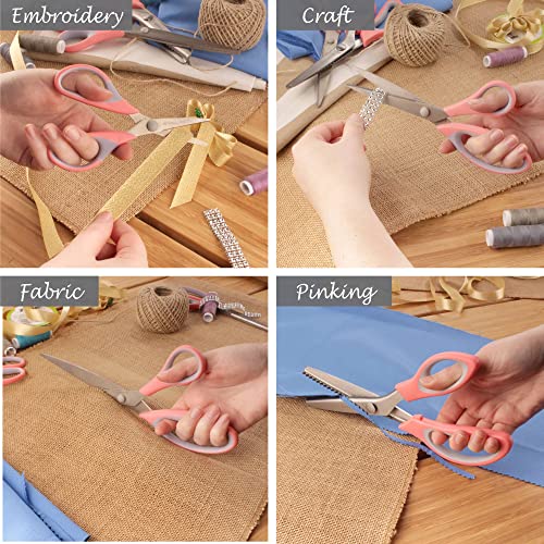 Bamboomn Titanium Softgrip Scissors Set - Pinking, Sewing, Arts, Crafts, Office - 1 Set Of 4 - Pink #TOP5