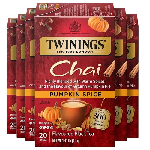 Twinings Pumpkin Spice Chai, 20 Count (Pack of 6), (Packaging may vary) by Twinings