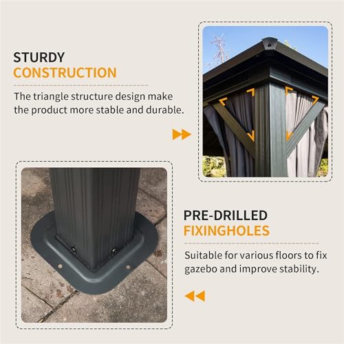 Viskmdi Spacious and Durable Hardtop Gazebo with Double Roof and Curtains for Patios, Backyards, Decks, and Lawns - Image 4