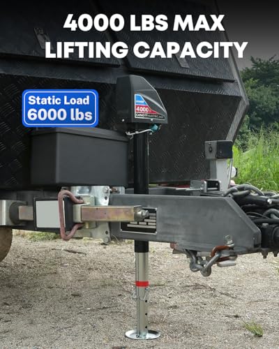 Image of Kohree Electric Trailer Jack 4000lbs, Heavy Duty RV Electric Power Tongue Jack for Travel Trailer A-Frame Camper, with Manual Crank Handle & Weatherproof Cover, 22 inch Lift, 12V DC with Wiring
