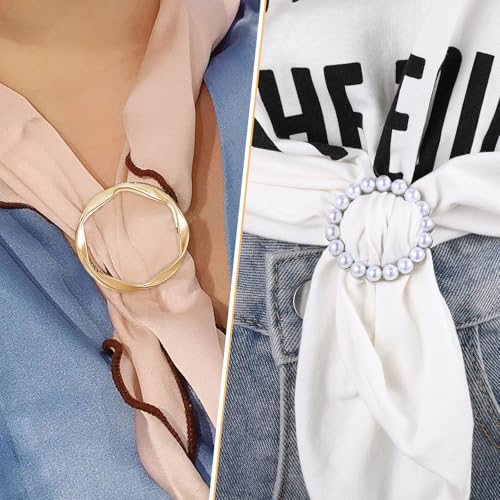 Image of Gjinxi 8PCS Scarf Ring Clip, Fashion Metal T-Shirt Tie Clips for Women's Clothes Corner Knotted, Round Scarf Corner Knotted Button for Loose Clothes Scarf Clasp Shawl Sweater