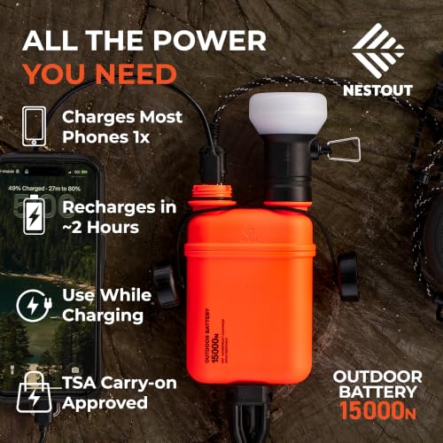 Image of ELECOM NESTOUT Rugged Power Bank, 15000mAh Outdoor Charger, 32W USB-C Fast Charging PD, Waterproof IP67, Durable Shockproof, Battery Pack for iPhone Tablet Hiking Travel Camping (Orange, 15000mAh)