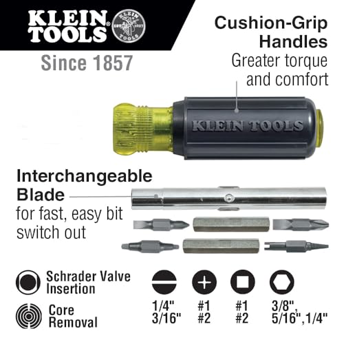 Image of Klein Tools 80065 Schrader Driver Kit with Multi-Bit 11-in-1 Screwdriver /Nut Driver and 2-in-1 Nutdriver, Hex Head Slide Drive, 2-Piece