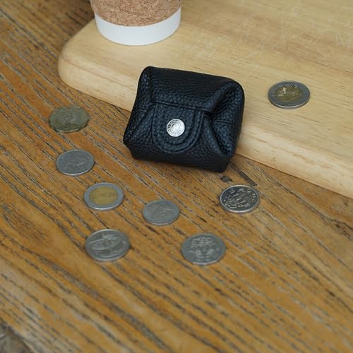 Image of Cockatoo Genuine Leather Coin Pouch Change Holder, Mini Snap Pocket Wallet for Men Women (Black, Small)