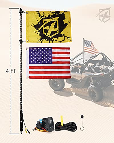 Xprite 4Ft Spiral Whip Lights, Blue Led Safety Warning Flexible Whips Pole Lighted Antenna W/Us America Flag For Side By Side Buggy Dunes Off-Road Utv Atv Yamaha Polaris Rzr Can-Am 4X4 Trophy Trucks #TOP6
