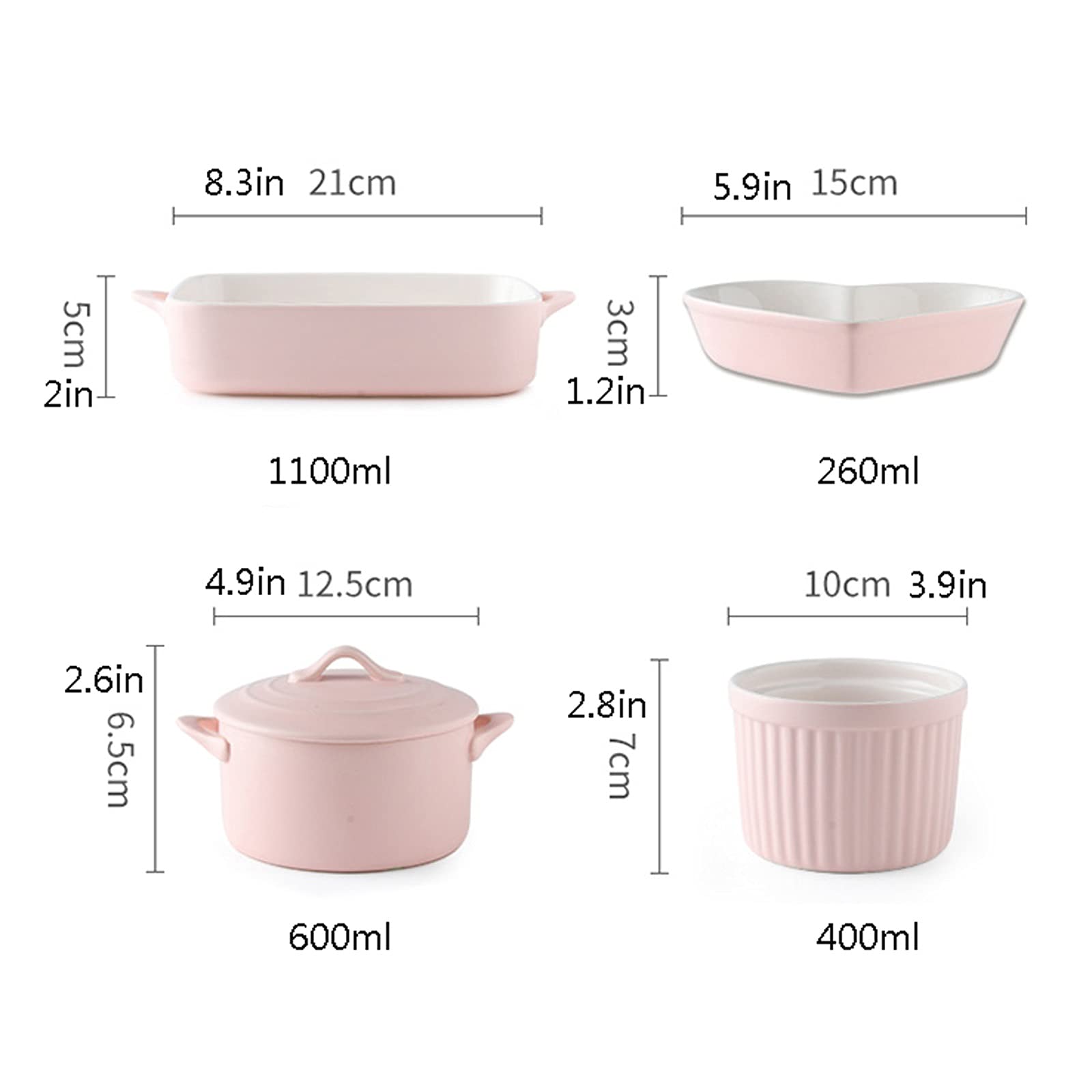 Mata do pieczenia 4-częściowy zestaw artykułów do pieczenia naczynia do pieczenia kuchnia prezenty bezramowa prostokątna ceramiczna zapiekanka porcelanowa ramekins zapiekanka, różowa B