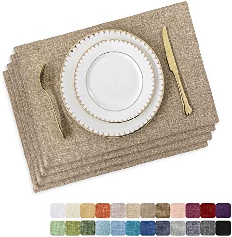 Home Brilliant Set of 4 Farmhouse Placemats Heat Resistant Dining Table Place Mats Kitchen Table Mats Great as Jute Dresser Decor & Table Decor, Natural Linen