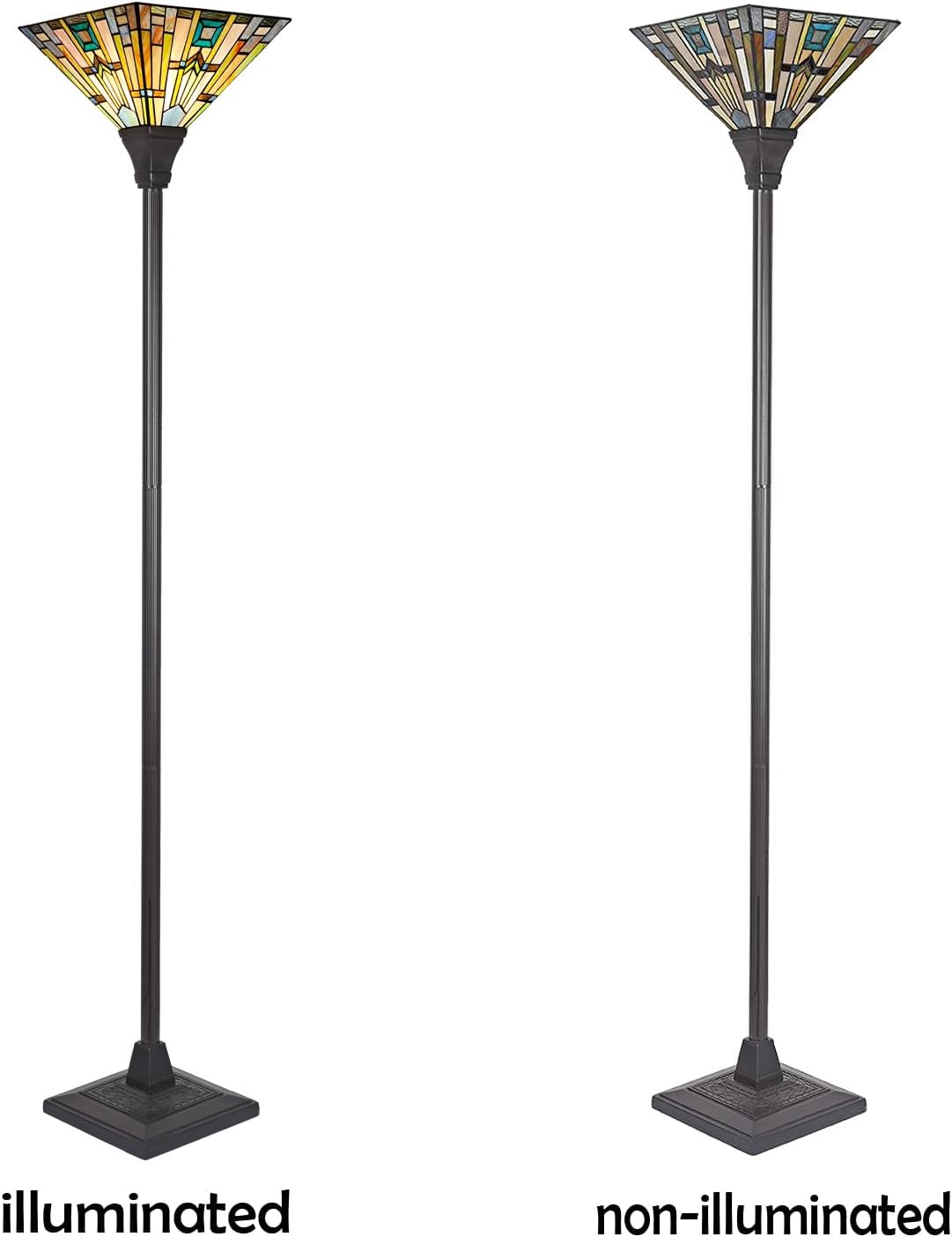 70" Tiffany Torchiere Floor Lamp - Antique Mission-Style Stained Glass Corner Standing Light for Living Room, Bedroom & Home Office