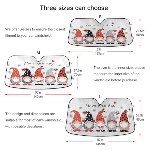Ladybug Gnomes Daisy Car Windshield Sunshades Spring Summer Floral Sun Shade Reflective Block UV Rays Protector Keep Your Vehicle Cool Sun Visor Cover Foldable for Car Truck SUV M by Dussdil - Used condition - Image 3