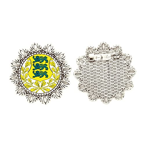 Broche de plata con el escudo de Estonia y flores regalo cultural con caja mediana