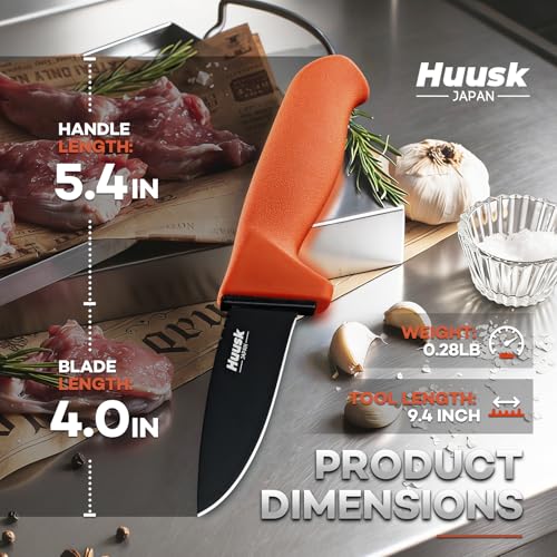 Huusk Caping Knife for Skinning - Short Drop Point Knife with Non-Slip Handle, German Stainless Steel Boning Knives for Meat Cutting & Trimming, Ideal Gift for Butchers by Huusk - Image 5