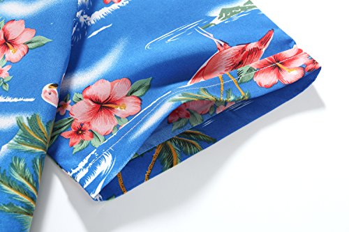 Sslr Mens Hawaiian Shirt Flamingos Casual Short Sleeve Button Down Shirts Aloha Shirt (Large, Sapphire Blue) #TOP5