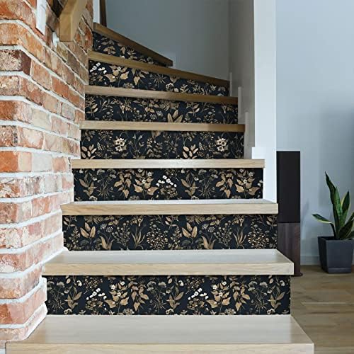 CiCiwind Peel and Stick Wallpaper Floral Contact Paper 41CM x 3M Black Gold Flower Leaf Wallpaper Self Adhesive Wallpaper Removable Vinyl Film Living Room Bedroom Wall Furniture Covering