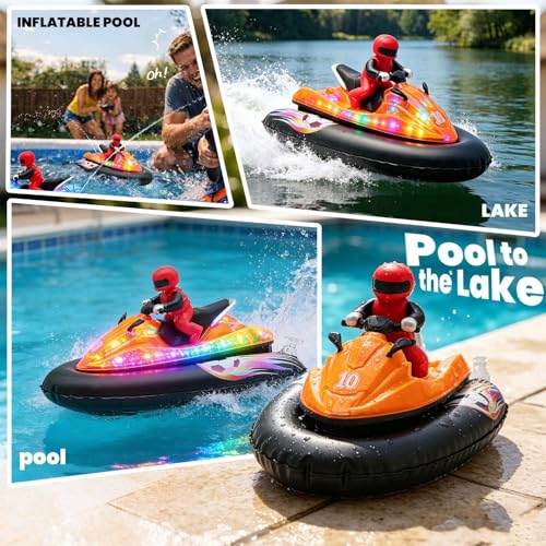 BuxxyBud Remote Control Boat for Pool with Inflatable Bumper Rechargeable Battery 700mah，Light Up & Water Spray RC Boat for Kids 8-12 Years Summer Water Toy Black — view 4
