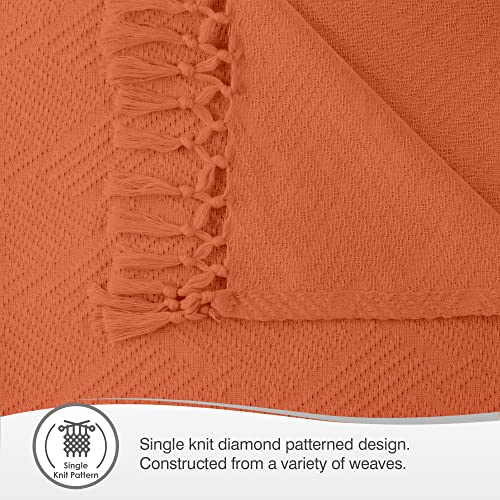 Image of 100% Organic Cotton Throw Blanket - Lightweight Organic Cotton Blanket Throw for Living Room Sofa Bedroom and Office Decor - 100% Cotton Elegant Diamond Woven Throw Blanket (60x80, Rust)
