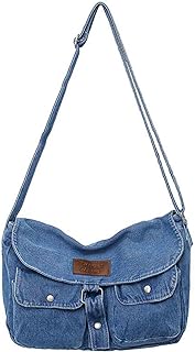 Fashion denim handbag shoulder bag large capacity retro Messenger bag bag for men and women (Denim Light Blue)