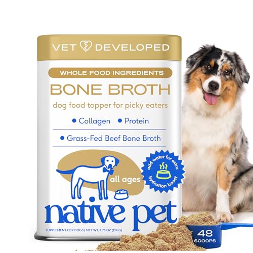 Native Pet Bone Broth for Dogs - Made with Real Beef Bone Broth, Dog Food Toppers for Picky Eaters - Provides Extra Hydration & Nutrition for Joint Strength, Immunity & Heart Health-48 Scoops