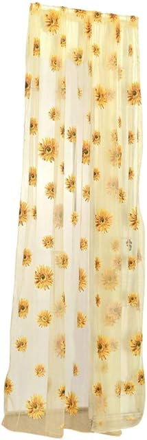 BESPORTBLE Transparent Tulle Window Screen Window Sheer Rod Pocket Voile Curtains with Sunflowers Pattern for Kitchen Living Room Bedroom