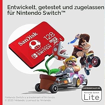 SanDisk microSDXC UHS-I Memory Card for Nintendo Switch 128 GB (V30 U3 C10 A1 100 MB/s Transfer Speed More Space for Games)
