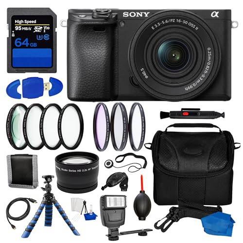 Image of Sony Alpha a6400 Mirrorless Camera with 16-50mm Lens II + 17PC Accessory Bundle – 24.2MP APS-C, 4K Video, Flip Screen, Tripod, 64GB Card, Flash, Telephoto & Macro Lens Kit + More (Renewed)