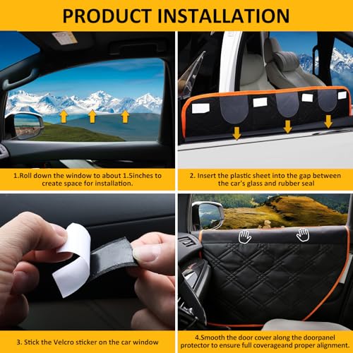 Falala Dog Car Door Protector 28.7" x 22 - Heavy Duty Pet Car Door Guard for Full-Size SUV & Trucks, Reinforced Stay-in-Place Insert Tabs, Waterproof Scratch-Proof Door Cover 2 PCS by Falafa - Used condition - Image 3