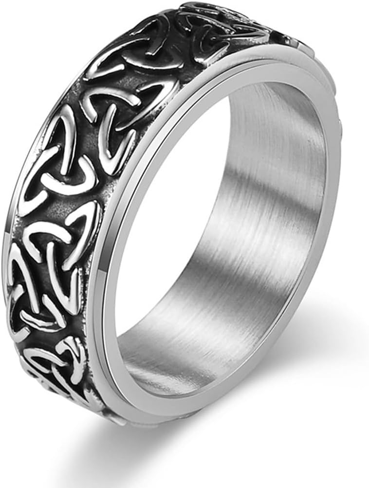 Nordic Viking Celtic Knot Rotatable Ring, Men's Celtic Knot Titanium Ring
