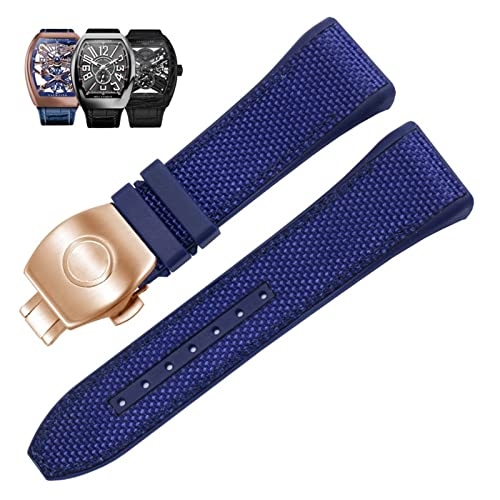 Bracelet 28mm silicone et nylon noir r&eacute;sistant pour montre Franck Muller V45