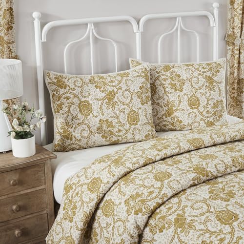 VHC-Brands-Dorset-Farmhouse-Quilted-Bed-Sham-Standard-Floral-Gold-21x27 VHC Brands Dorset Farmhouse Quilted Bed Sham Standard Floral Gold 21×27