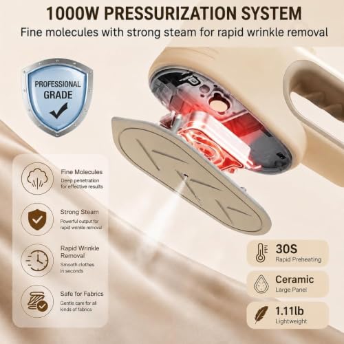 Image of Portable Handheld Garment Steamer | 1000W Foldable Mini Travel Steam Iron | 160ml | Iron Rest Pads | Heat Resistant | Anti-Slip Mat | Protective Waterproof Insulation Mat | Assorted (Color Multi 0)