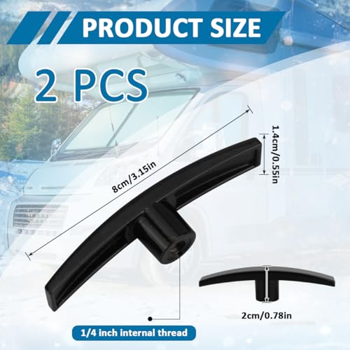 Image of 2pcs Aluminum RV Dump Valve Handles, Fit for Valterra T1003-6MN | Metal T handle upgrade, black finish, fits gray & black water gate valves, fits 1 1 /2 inch and 3 inch water tank gate