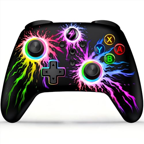 HELLCOOL Manette Switch - Contrôleur sans fil pour console Switch/Lite/OLED - Contrôleur Switch avec look RGB cool, fonction programmable/Turbo/Réveil, joysticks précis, double moteur de vibration