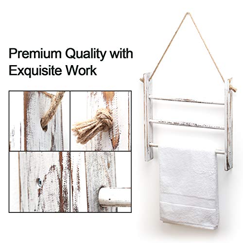 Ladder Hand Towel Rack for Bathroom, Blanket Ladders for The Living Room Hanging Blanket Ladder Rustic Decorative Ladder for Blankets Whitewashed Towel Ladder