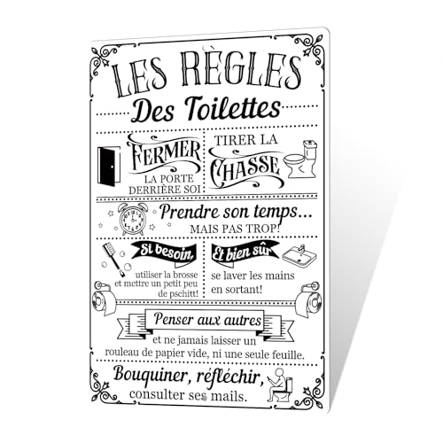 Putuo Decor Plaque Métal Rétro Règles des Toilettes – Enseigne WC Humoristique en Noir et...