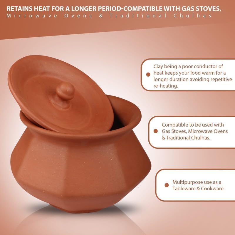 Image of Bhanvi 1000ml Earthen Clay Curd Pot Making Curd Chach Lassi Dahi Kadai Handi Mitti Ke Bartan Curd Bowl with Lid with Unglazed Clay Pot Serving Use in Oven Not for Cooking