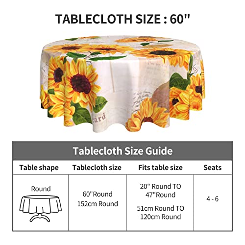 Vintage Sunflower Round Tablecloth Washable Reusable Decoration Table Cover For Kitchen Party 60" #TOP3