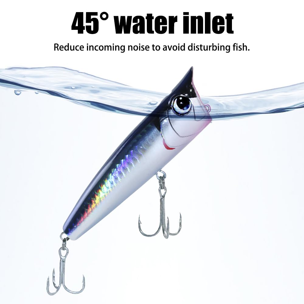 Señuelos de pesca de agua salada de superficie, señuelo flotante de pesca de surf anzuelos triples con ojos 3D para bar, trucha, dorado, gallineta