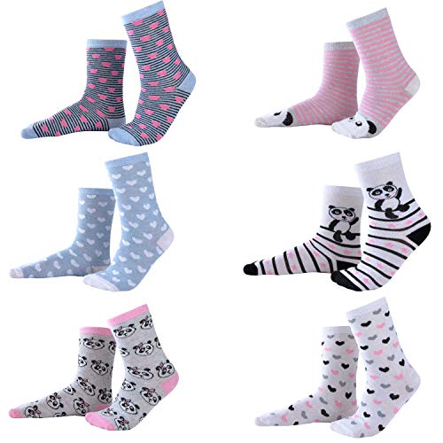Leo & Emma Socken Set 6 Paar für Kinder verschiedene Größen (Panda und Herzchen), mehrfarbig, 31-34 Cover