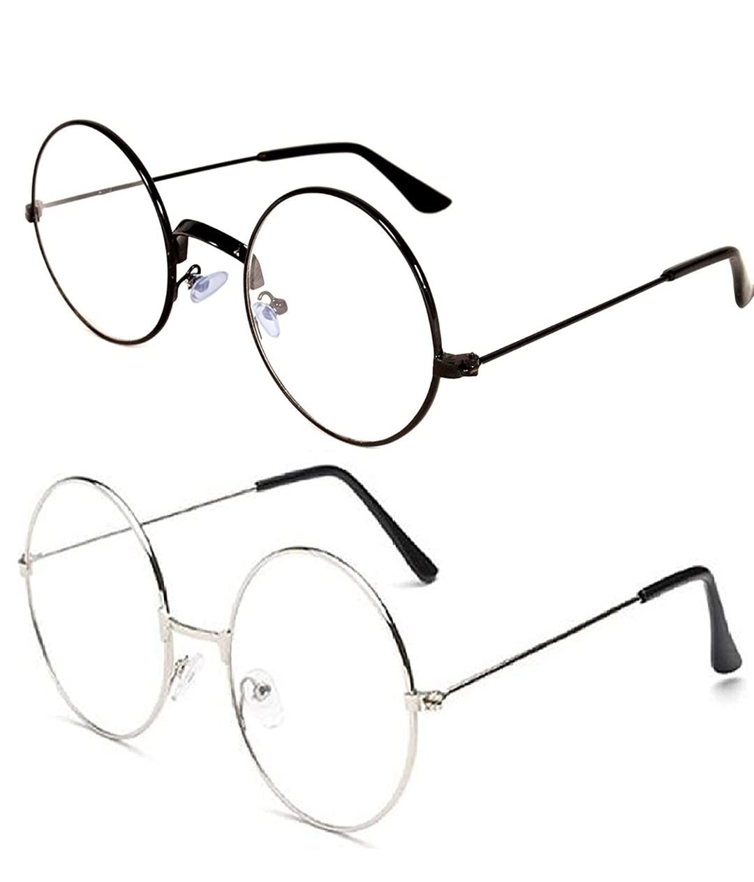 RK CREATION Round Fully Metal Transparent Blue Light Blocking Computer Glasses Anti Blue Ray Eyeglasses Reading Zero Power Eyewear for Women (Black & Silver), Free size