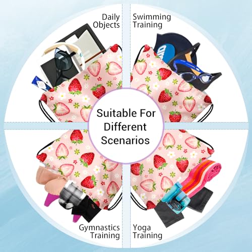 Image of Strawberry Gymnastics Grip Bag Small Flowers Print Drawstring Storage Pouch Bag