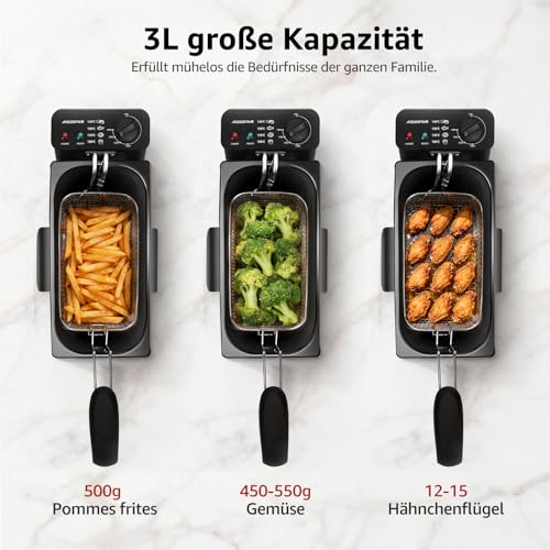 Aigostar Ushas - Fritteuse mit Fett 3L, 2200W mit Sichtfenster, Edelstahl – Ansicht 5