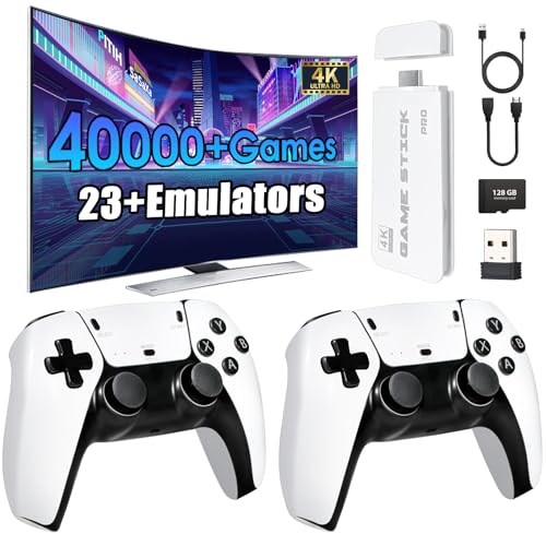 2026 New Retro Gaming Console with 23 Emulators and 40000+ Games, Plug and Play Video Games for TV, 4K HDMI Retro Game Stick with Dual 2.4G Wireless Controllers 128GB