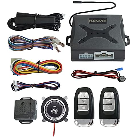 BANVIE ① Passive keyless Entry Car Alarm System + ② Remote Engine Starter + ③ Push to Start Iginition Button (Support to Connect Original Siren) Cover