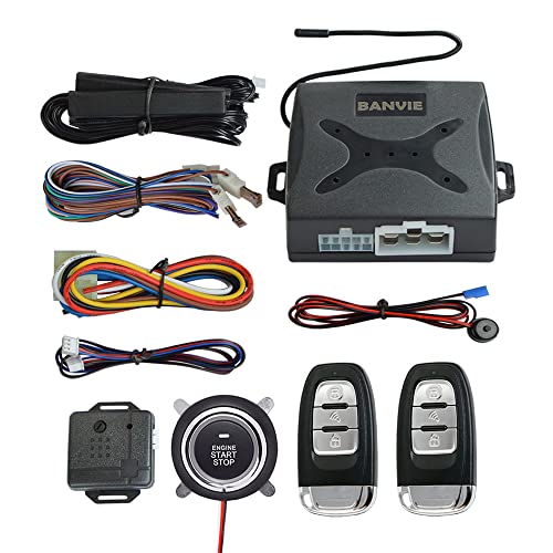 BANVIE ① Passive keyless Entry Car Alarm System + ② Remote Engine Starter + ③ Push to Start Iginition Button (Support to Connect Original Siren)